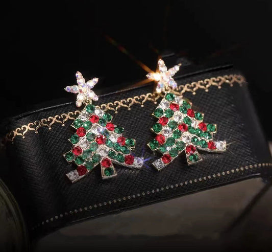 🎄Vente spéciale de Noël✨Boucles d'oreilles scintillantes en forme de sapin de Noël💖Le meilleur cadeau de tous les temps
