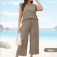 🌺New Arrival Hot Sale🌺Ensemble deux pièces décontracté pour femme, haut à manches courtes et pantalon court à jambes larges