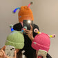 Bonnet tricoté d'hiver mignon et lumineux pour parents et enfants, petit monstre