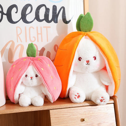 🔥Lapin aux fraises transformé en petit lapin 🎀 Peluche poupée fruit 🐰
