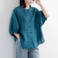Chemise en lin et coton pour femme, manches lanternes