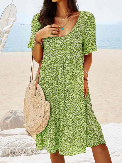 👗 Robe mi-longue ample à imprimé floral et col rond pour femme