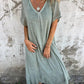 💕 Robe à col en V en coton et lin pour femmes