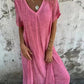 💕 Robe à col en V en coton et lin pour femmes