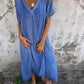 💕 Robe à col en V en coton et lin pour femmes