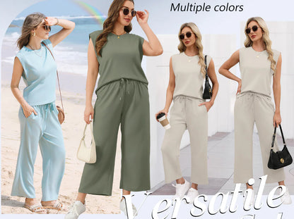 🌺New Arrival Hot Sale🌺Ensemble deux pièces décontracté pour femme, haut à manches courtes et pantalon court à jambes larges