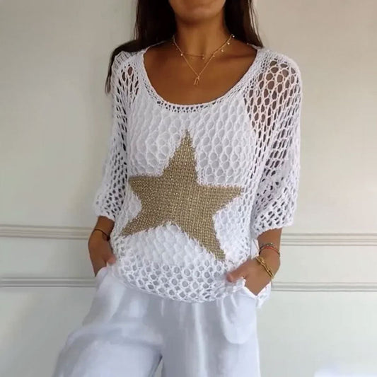 ⏳Remise à durée limitée🔥Haut en résille crocheté à col rond pour femme