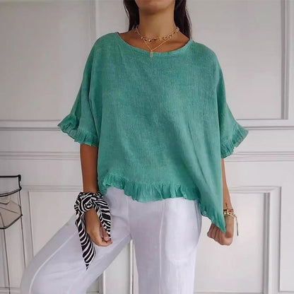 Haut d'été en coton et lin coupe ample