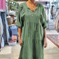Robe longue à manches mi-longues et col en V pour femme, couleur unie