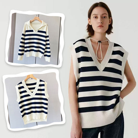 Pull rayé à col en V ou gilet pull