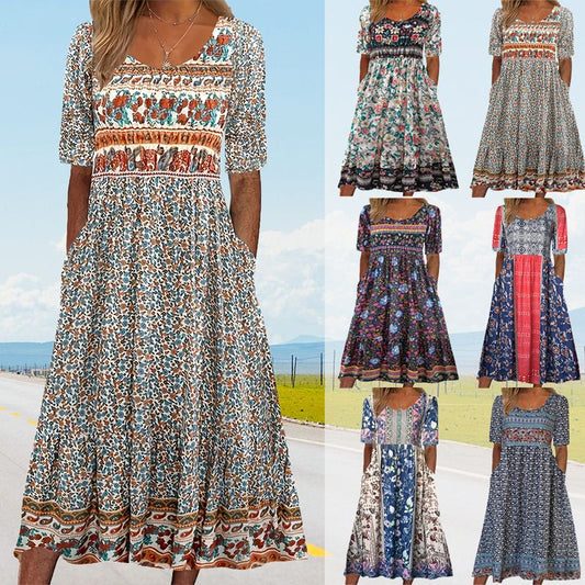 🌸✨ Robe élégante à imprimé bohème pour femme