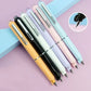 Stylo plume avec pointe rétractable : 0,38 mm, encre bleue & noire, porte-stylo transparent. Inclut 5 cartouches d'encre rechargeables.