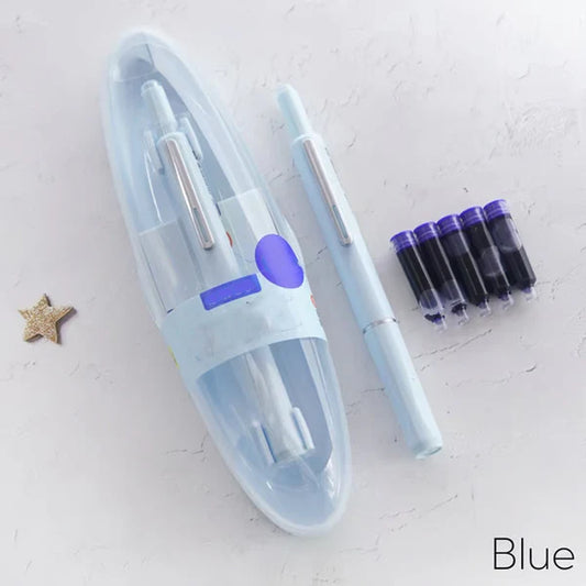 Stylo plume avec pointe rétractable : 0,38 mm, encre bleue & noire, porte-stylo transparent. Inclut 5 cartouches d'encre rechargeables.